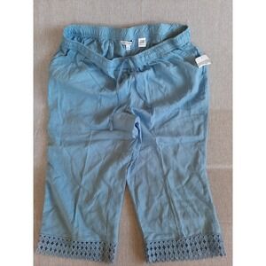 Emily Daniels Women XL Crochet Embroider Hem Capri Pants Drawstring ElasticWaist